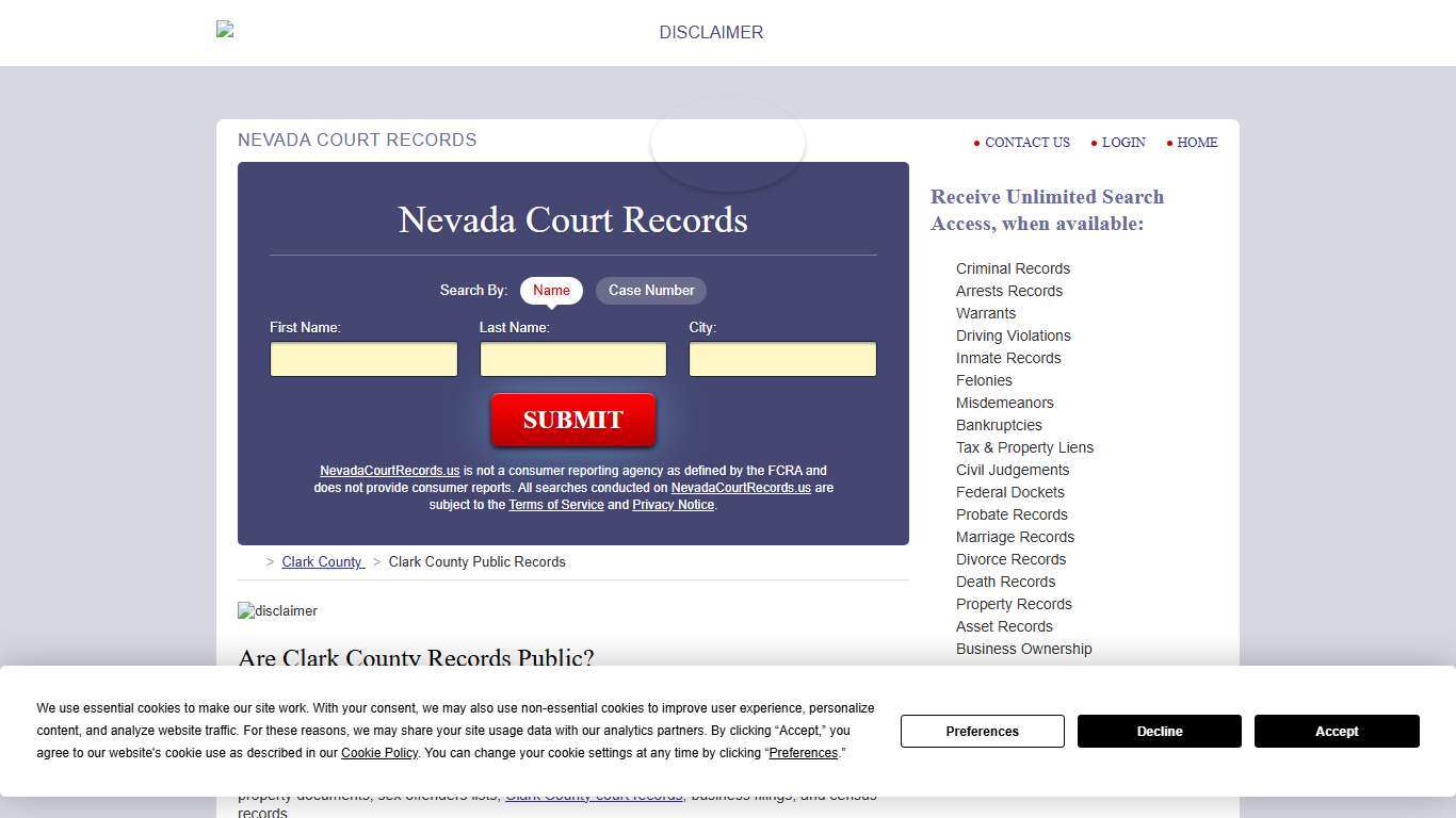 Clark County Public Records NevadaCourtRecords.us